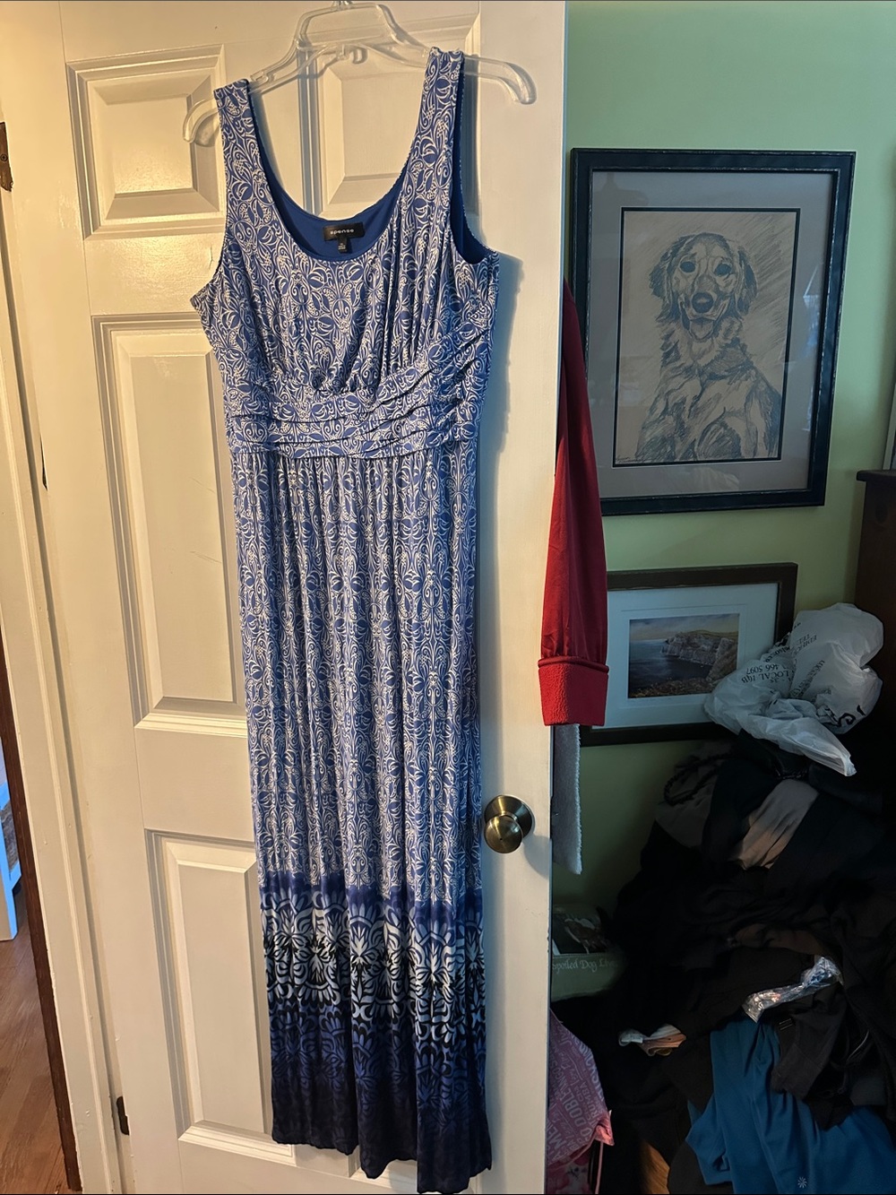 Spense Blue Patterned Sleeveless Maxi Dress